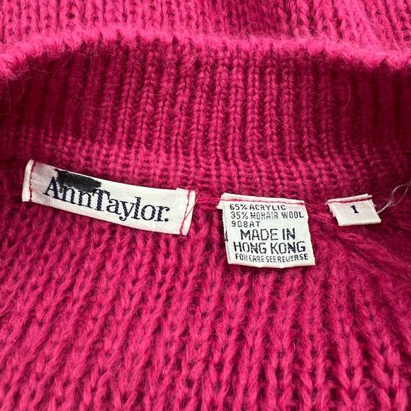 Vintage Ann Taylor Cardigan Knit Mohair Pink Long Sleeves - Picture 3 of 6